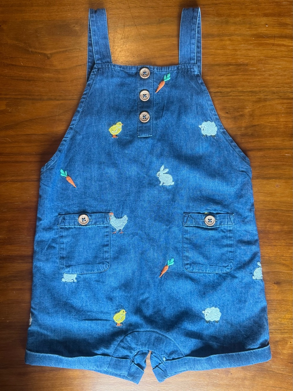 Baby Boden Denim Embroidered Farm Animal Short Overalls 2-3Y NEVER WORN